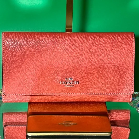 Coach Orange Pebbled Leather Women's Trifold Wallet 8” x 4.5” - Picture 14 of 14